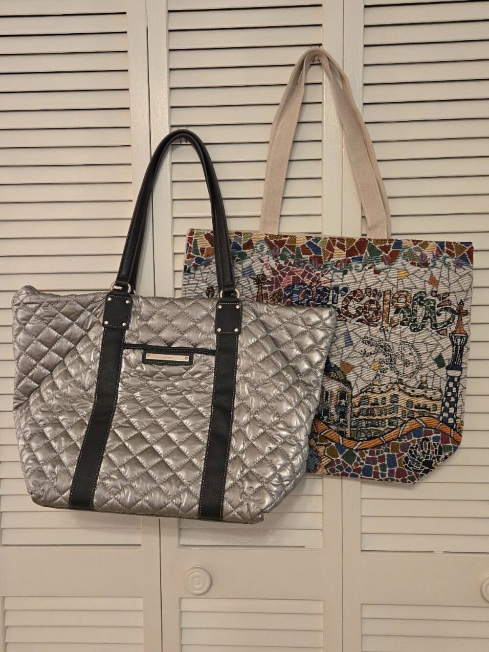 Bundle of 2 Tote Bags - 1 Silver Nine West - 1 Barcelona